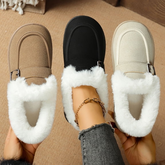 Hinvhai Women's House Shoes Memory Foam Suede Moccasin Slippers Winter Warm Fleece Home Shoes Khaki 8.5(41)