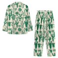 thumbnail image 4 of SCRAWLGOD Cactus Green Beige Men Pajamas Set Long Sleeve Pjs, 2 Piece Notch Collar Button Down Tops Soft Elastic Waistband Bottoms with Pockets, Comfortable Sleepwear, XXL, 4 of 6