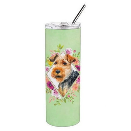 

20 oz Welsh Terrier Green Flowers Double Walled Stainless Steel Skinny Tumbler