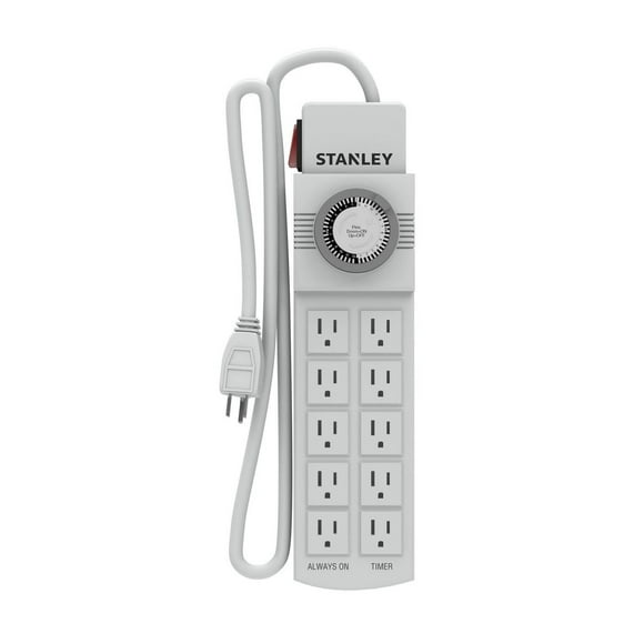 Stanley TimeIt 10-Outlet Powerstrip with Daily Mechanical Timer, Colour: White