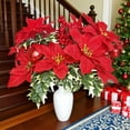 thumbnail image 4 of 3 Pack 7 Heads 13.8" Poinsettia Artificial Flowers, Fake Poinsettia Bouquet, Table Decoration, Indoor and Outdoor Christmas Flowers for Vase/Table/Porch/Home Garden Decoration, Red, 4 of 7