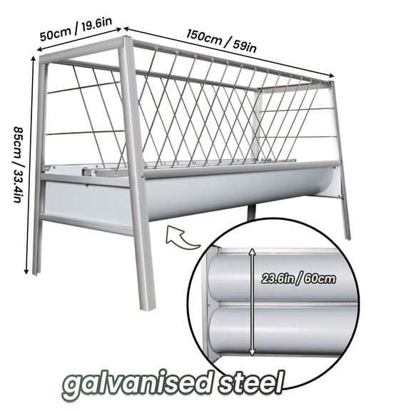 Galvanized Steel Frame Large Livestock Feeder, Pasture Feeder, Goat Hay Feeder, Heavy-Duty Hay Grain Livestock Feeder, 77Gal Capacity, Heavy Duty, Livestock Feeding, for Farm Animal Shelters