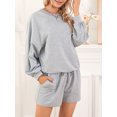 thumbnail image 6 of Women's Summer Loungewear Set, Solid Color Long Sleeve Round Neck Tops + Drawstring Shorts 2 Pieces Loose Sleepwear, 6 of 8