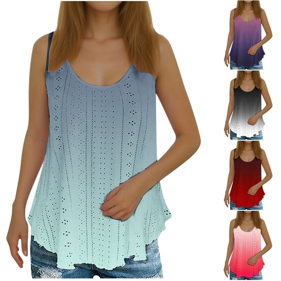 USSUMA Womens Summer Tops Womens Tank Tops Sleeveless Round Neck Loose Fit Casual Printed Elegant Shirt Breathable T-Shirt Travel Black Polyester Online Shopping Tank Top for Women S