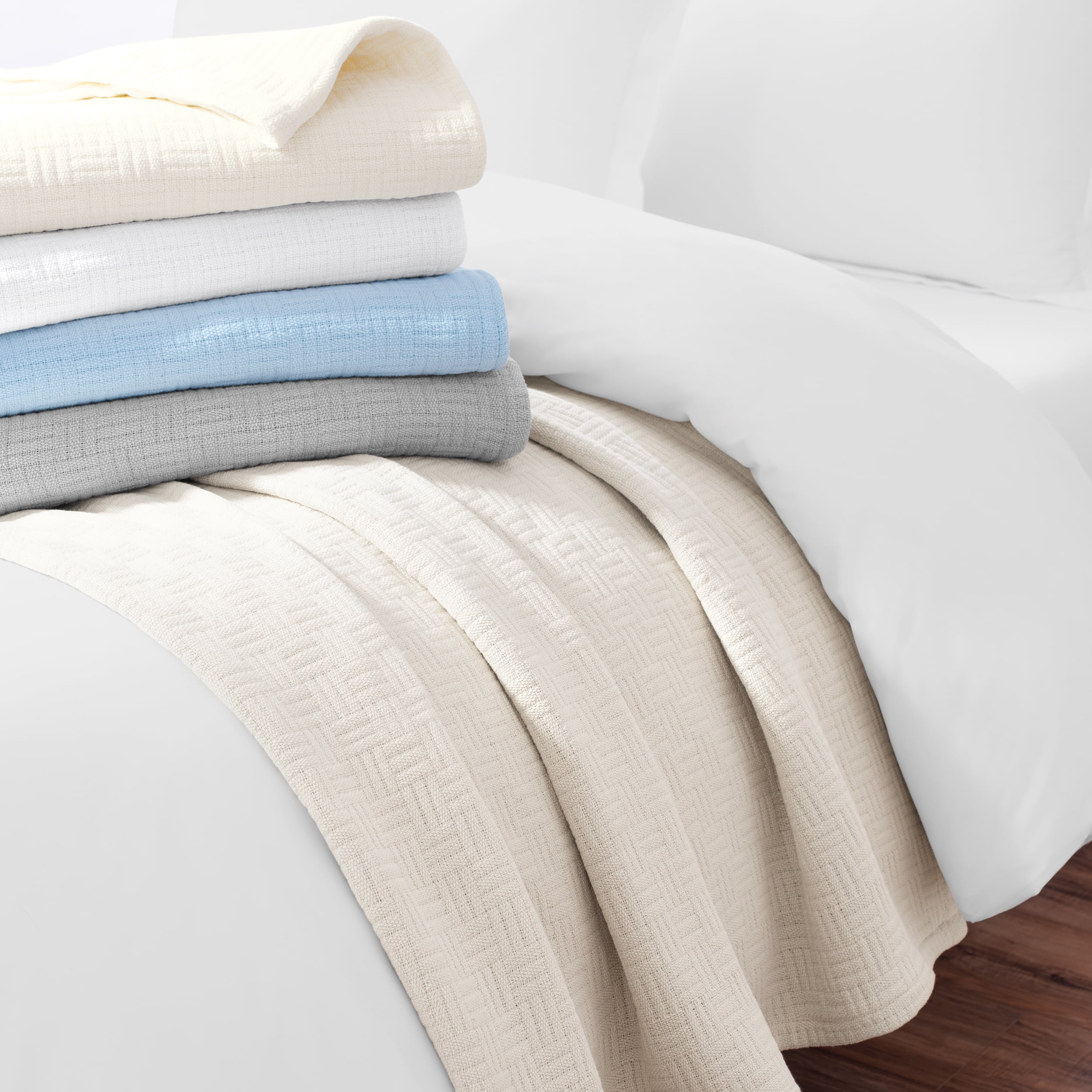 Host & Home 100% Cotton Basketweave Throw, Lightweight Blanket, 300GSM, 50x70, Beige