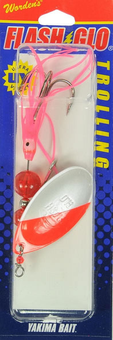 (2 pack) Yakima Bait Worden's Flash Glo 4-3/4" UV Squid Spinners Trolling Model, Red & White