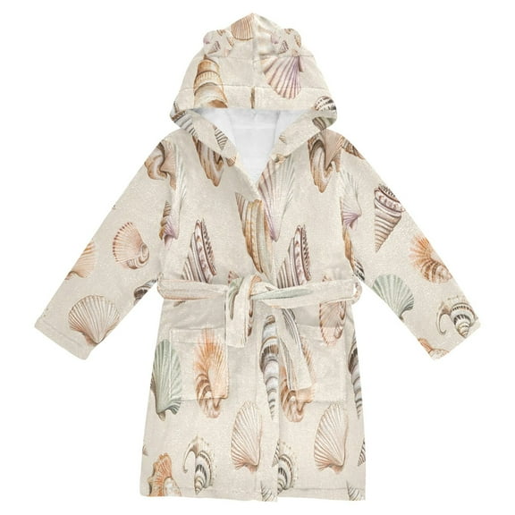 FORMRS Niños Bathrobe Unisex Hooded Robe Soft Plush Pajamas Sleepwear, Size 2-3T, Green Watercolor Seashells