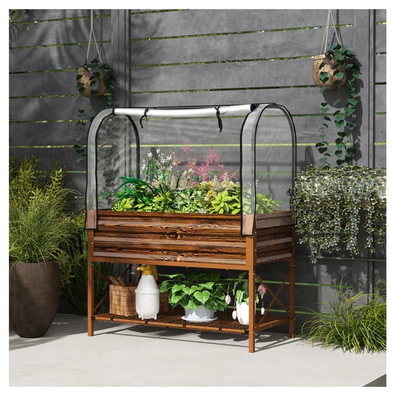 Raised Garden Bed with Legs & Cover - Metal Elevated Planter Box - Vegetable Garden - Brown