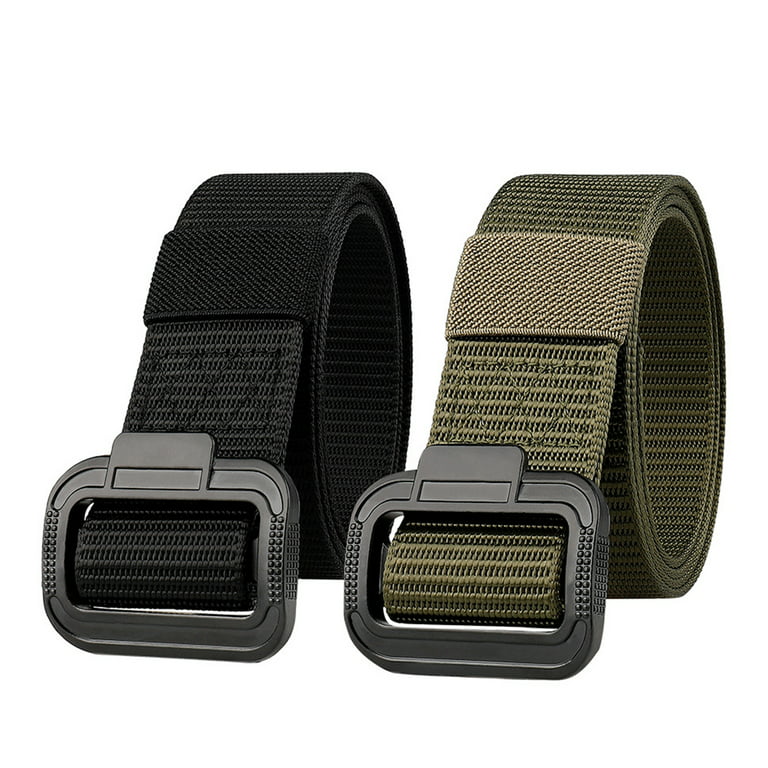 Pwfe Army Canvas Belt Men Designer Belts for Jeans Pants Elastic Nylon 3.8 cm Wide Belt Black Metal Buckle Waist Belt(Black), Men's, Size: One Size