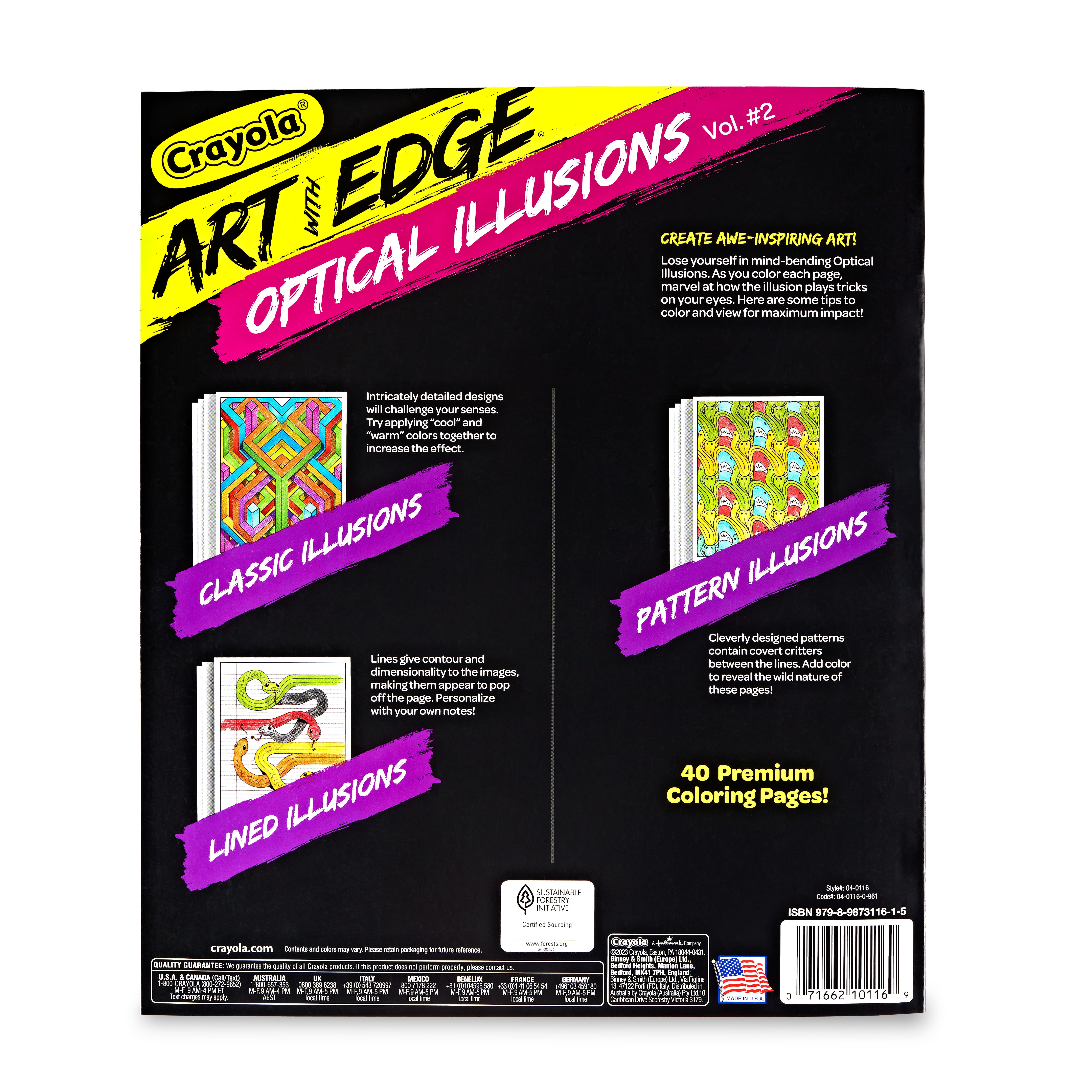  Crayola Art With Edge Optical Illusions Coloring Pages (40pgs),  Adult Coloring, 3D Art, Gift for Teens & Adults