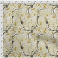 thumbnail image 4 of Soimoi Bird & Flowers Printed, Cotton Satin Spandex Sewing Fabric By The Yard- 54 Inch WideDecorative Fabric For Dresses And Home Accents - Light Yellow, 4 of 5