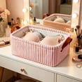 thumbnail image 6 of Storage Bin with Handles,Easy Clean Rectangular Fabric Organizer Basket for Bedroom Shelves 14.2x10.24x6.30 Inch,Pink, 6 of 9