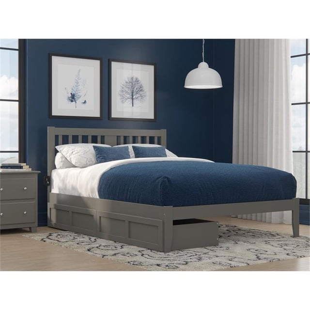 AFI Tahoe Lit Grand en Bois Massif avec Rangement avec Chargeur Turbo USB Gris