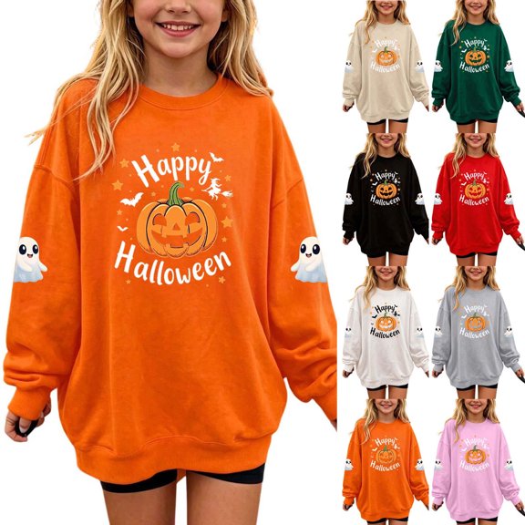 YUANxueke Boys & Girls Fleece Sweatshirt, Long Sleeve Cute Pumpkin Print Oversized Shirt, Casual Crewneck Loose Fit Pullover