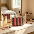 thumbnail image 2 of Stripe Makeup Bag,Easy Clean Simple Design Travel Pouch with Zipper Closure for Trip Office Commute 8.46x3.54x6.1 Inch,Green, 2 of 6