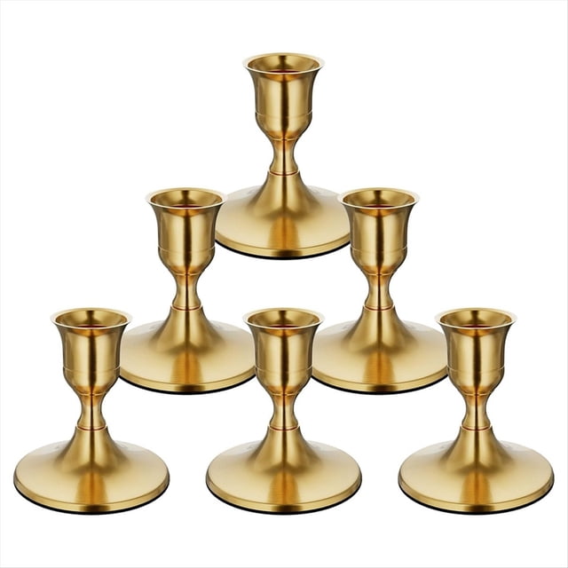 6 Candelabros Cónicos de Latón Dorado, Metal Vintage para Centro Mesa o Repisa Comedor