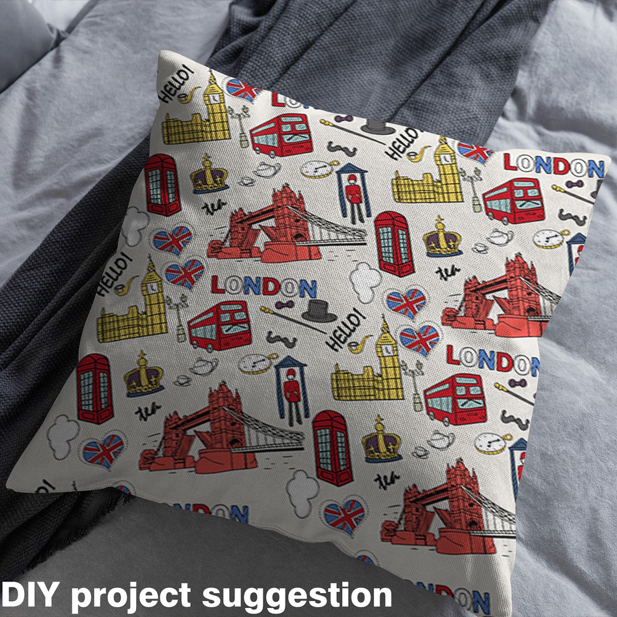 Feelyou London Street Fabric by the Yard 10 Yards, Cartoon City Buildings Home Decor Fabric by the Yard, Romantic Style Sewing Fabric, Microfiber Bedroom Decor
