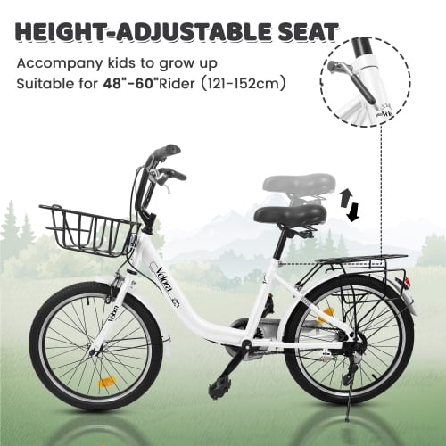 Tyethy 20" Princess Kids Girls Bike for 5-10 Years Old Child, Single Speed Steel Frame Bicycle with V-Brake, Fits Riders 4'1" - 4'8", White