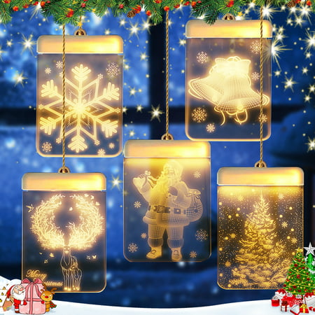 Christmas Decorative Lamps Battery Powered LED Night Light Photosynthetic Plate Lights Decor Christmas Santa Claus Bell Elk Snowflake Christmas Tree Curtain Decoration