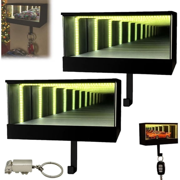 Garage Keychain Hanger, Keypit Garage Key Holder, Race Car Key Holder Wall Mount with LED, Car Keys Display, Tiny Glowing Garages, Effortless Wall Mount Organizer for Entryway(2PC)