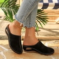 thumbnail image 4 of Pandaie Clogs for Women Comfortable Closed Toe Slip on Mules Suede Summer Wedge Slide Sandals Ladies Casual Walking Shoes Black Size 6.5, 4 of 8