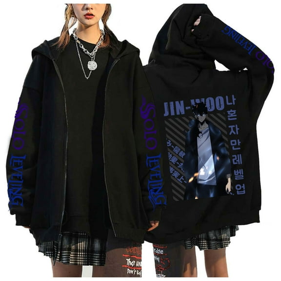 Duoxingbao  Japanese anime solo leveling print sweatshirt hoodie top zipper jacket winter men and women