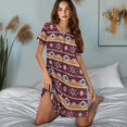 thumbnail image 5 of Yuyamidu Women's Nightgown Short Sleeve Sleepwear Comfy Sleepshirts Button Down Knee-Length House Coat Ethnic Aztec Tribal Style, 5 of 7