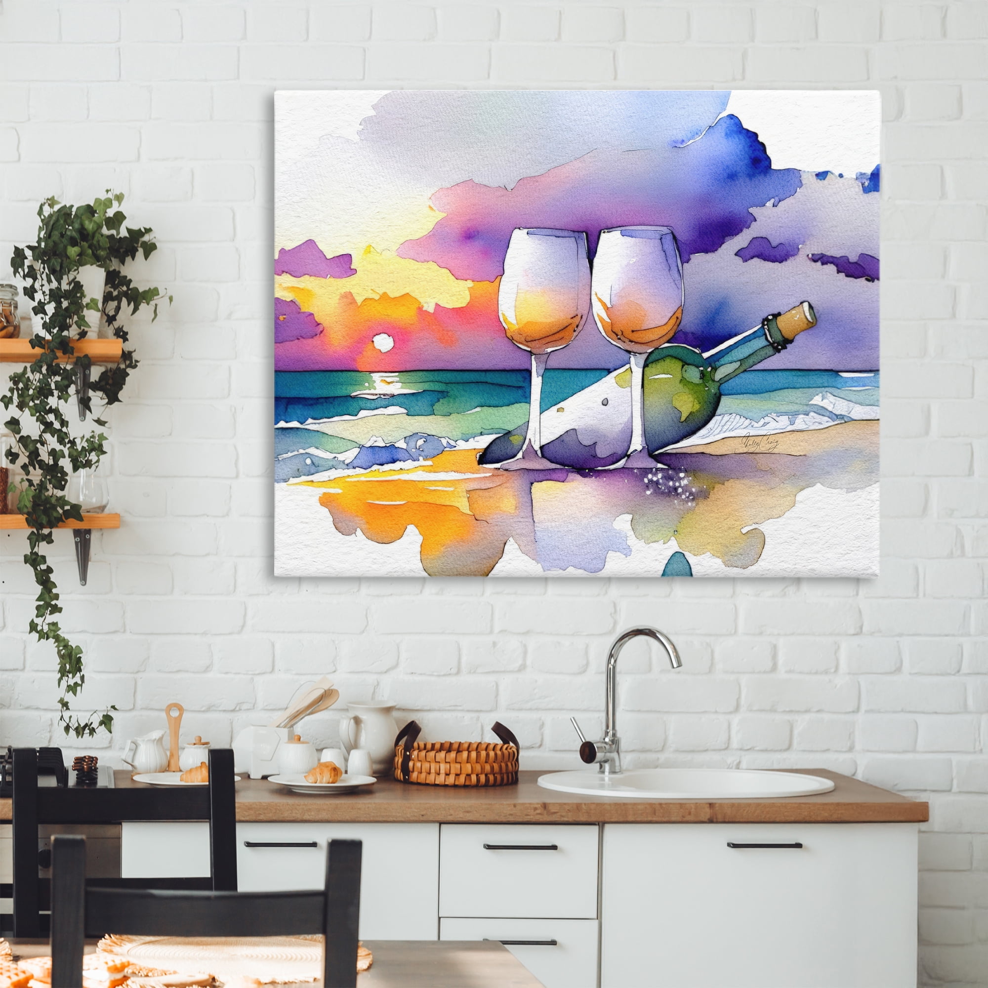 Stupell Industries Coastal Cheers with Wine Canvas Wall Art, design by Shelly Craig