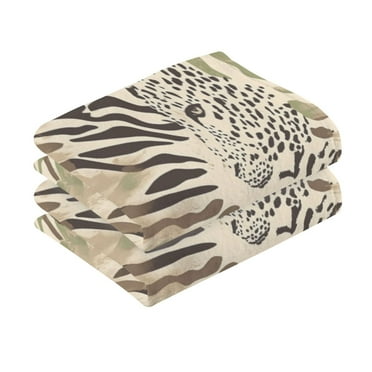 2 Pcs Absorbent Face Towel Bath Hand Towels Soft Breathable Cotton Towel Set for Bathroom Kitchen Hotel Spa Decor Leopard Print Pattern
