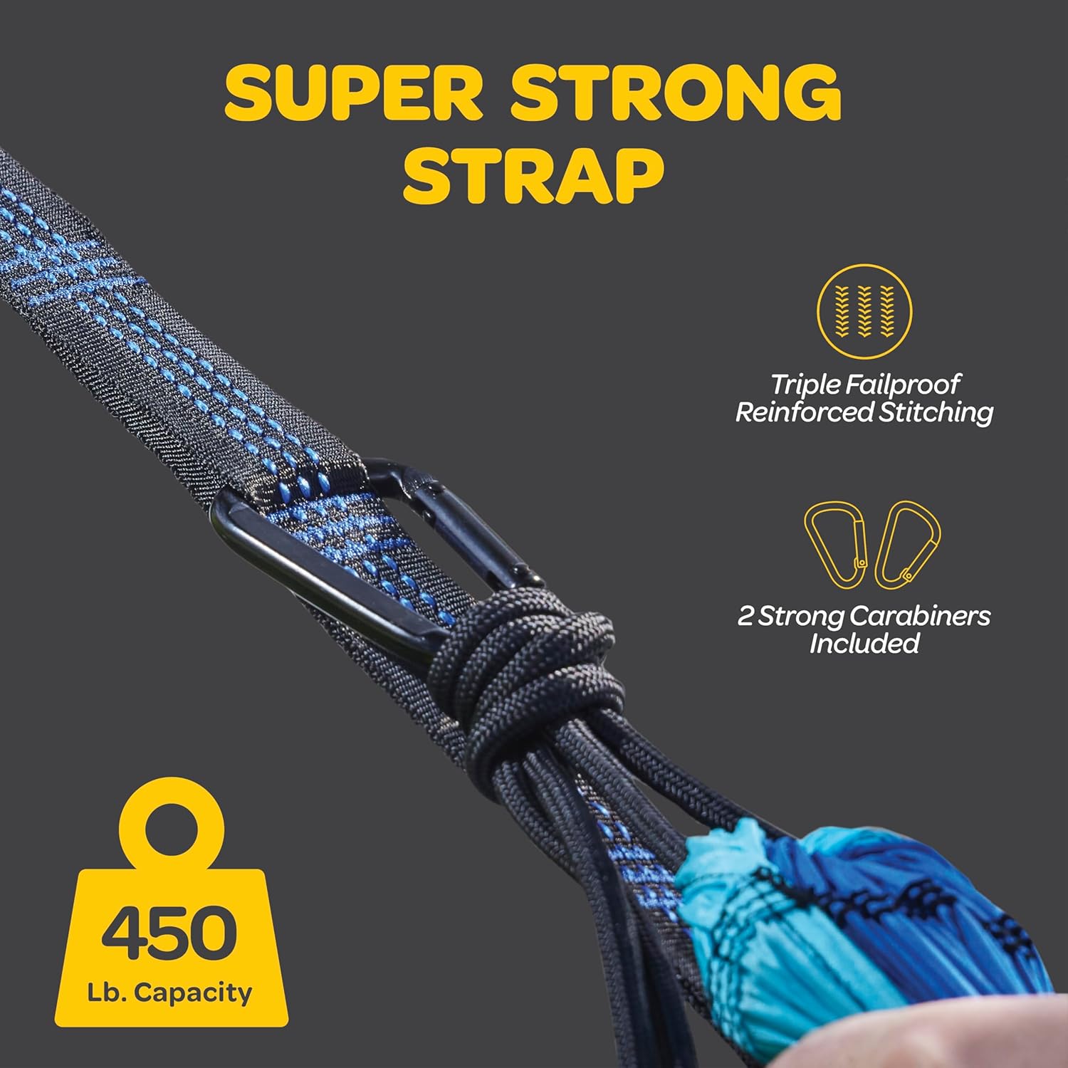 Nylon Camping Hammock Chair 500 lb Capacity Double or Single Size with Tree Straps and Carry Bag Large Blue and Light Blue