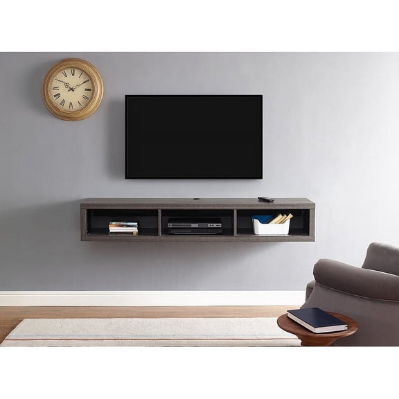 Wall Mounted Wood TV Console Entertainment Center Wall Decor 60-inch Gray