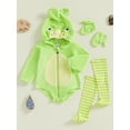 thumbnail image 4 of Hirigin Toddler Baby Boy Girl Halloween Outfit Infant Animal Cartoon Zip Up Plush Hooded Romper Legging Fall Winter Clothes Set, 4 of 8