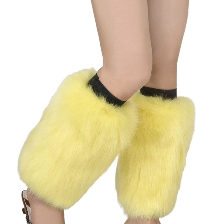 Women Vintage Vibrant Neon Furry Leg Warmers Winter Warm Fuzzy