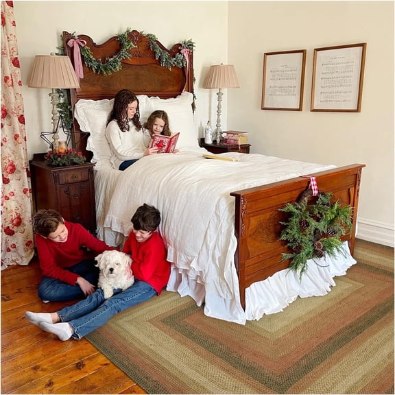 Homespice Russett Jute Braided Area Rug, 5' x 8' Rectangular Beige - Red - Black, Reversible, Natural Jute Yarn Rustic, Country, Primitive, Farmhouse Style