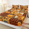 thumbnail image 3 of Manfei Orange Fall Pumpkin Twin Sheet Sets,Patchwork Geometric Plaid Twin Fitted Sheet,Rustic Farmhouse Cabin Flat Sheet For Men Women,Microfiber Bedroom Decor,3pcs, 3 of 7