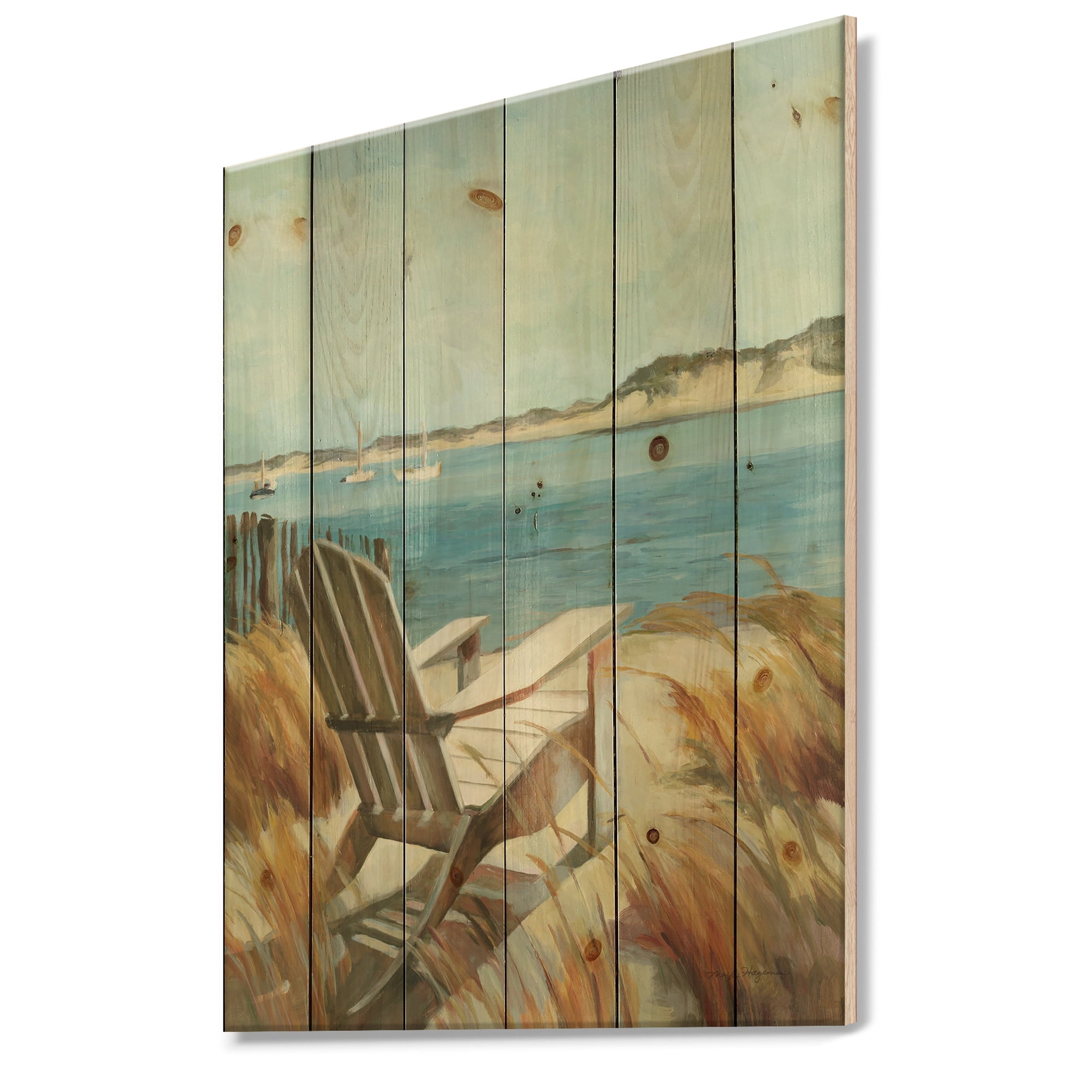 Designart 'Coastal Chair Relax Beach' Nautical & Coastal Print on Natural Pine Wood