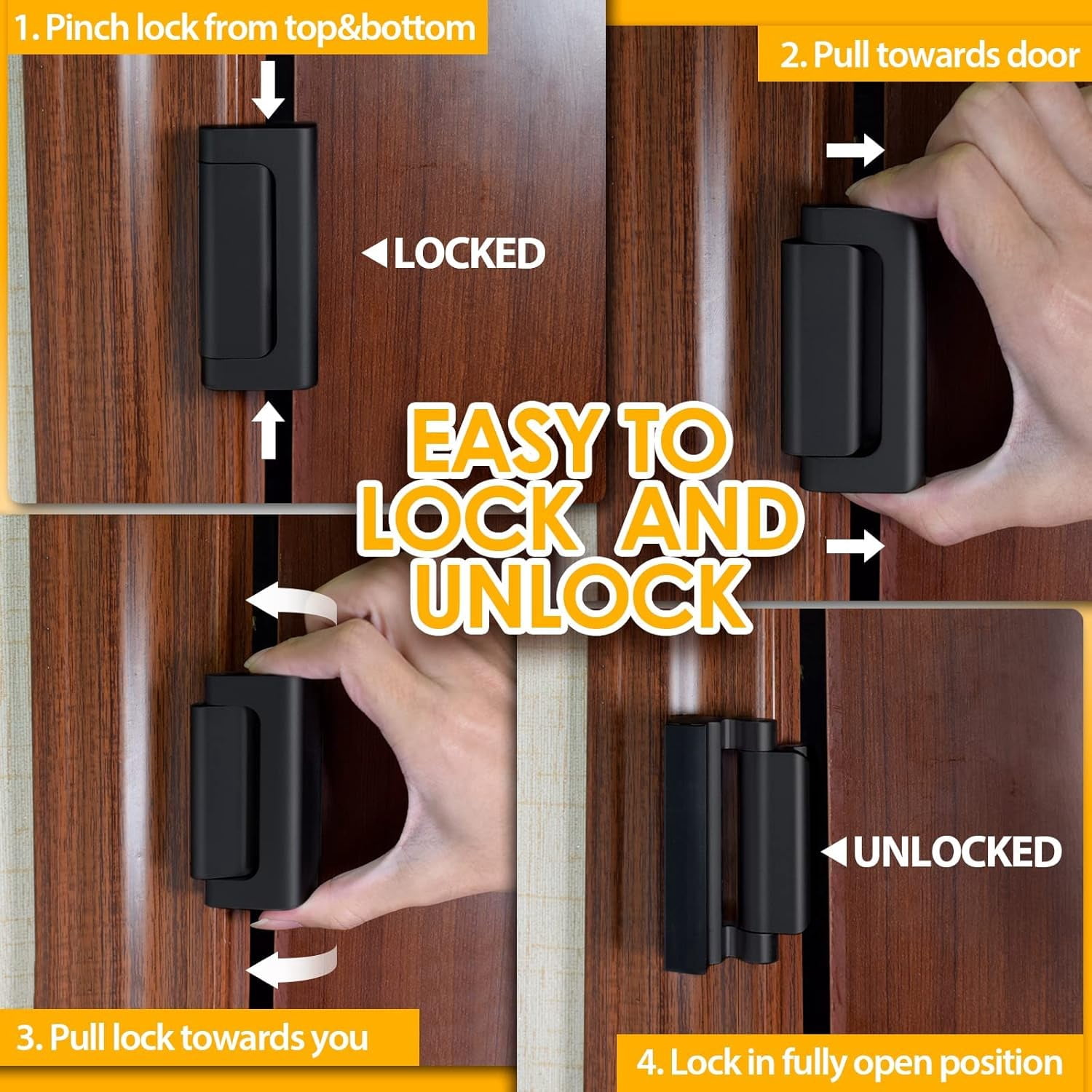 Home Security Door Lock Door Reinforcement Lock Door Locks for Kids Safety Flip Door Lock Latch Childproof Night Lock Door Security Front Door Child Safety Lock High Security Locks for Doors Inside