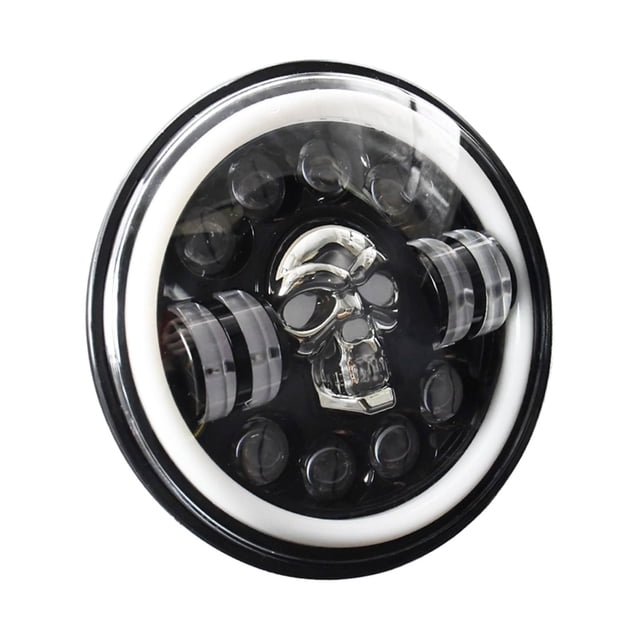 Tignapoo 7-Inch Multi-Color Skull LED Headlight with H4 Connector - High/Low Beam, Turn Signal, DRL, and Angel Eye Design for Motorcycles and Jeeps