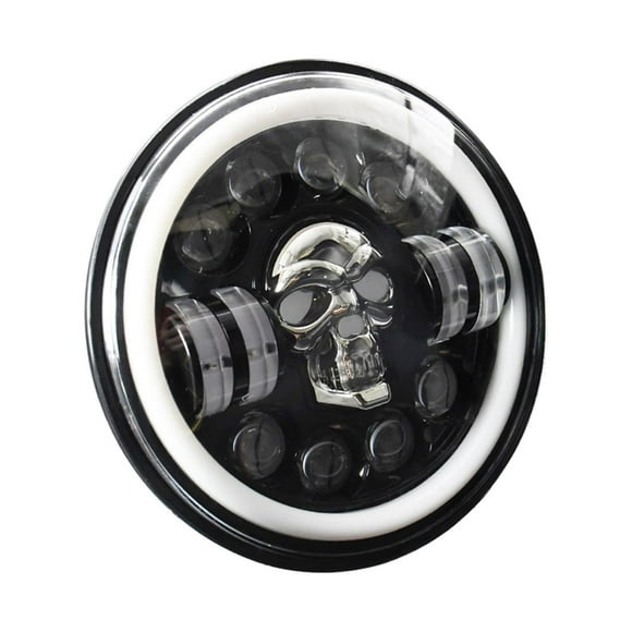 Zootealy 7-Inch LED Skull Headlight with Colorful Angel Eye, H4 Interface - High Beam: White, Low Beam: White, Turn Signal: Amber, DRL: White - Die-casting Aluminum, Multi-mode Colors, Easy