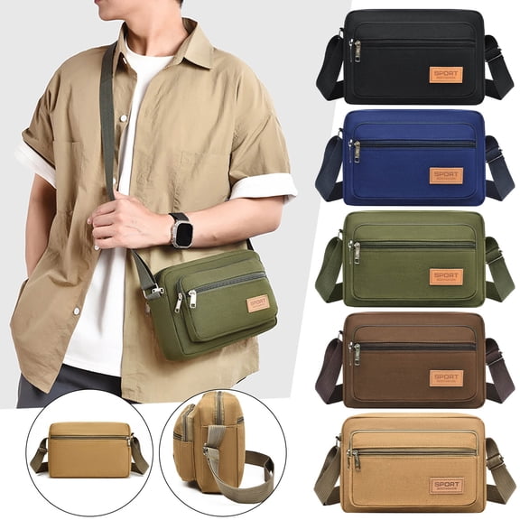 hulanddfd Sling Bag for Men, Green Crossbody Bag with Multi-compartments and Adjustable Strap 9.06"x6.3"x2.36" Leather Daypack for Travel Running Hiking Outdoor and Work Casual Daily Use