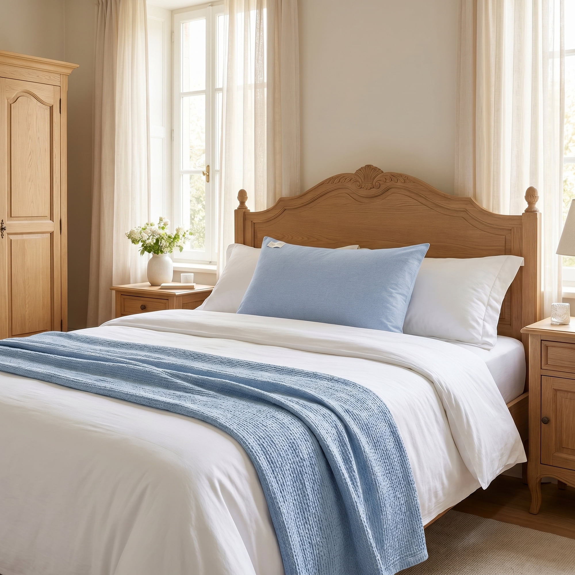 Unique Bargains 2Pcs Cotton Wrinkle Resistant Durable Pillowcase Queen Blue