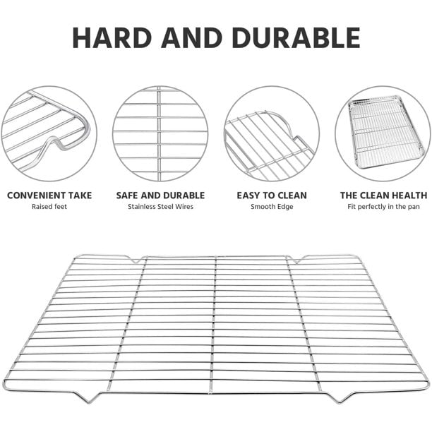 Cooling Rack For Baking Set of 2 , 15.3 x 11.4Stainless Steel Bold Grid  Wire, Oven Rack Fit Quarter Sheet Pan for Cooking Baking Roasting Grilling  Cooling , Oven and Dishwasher Safe 