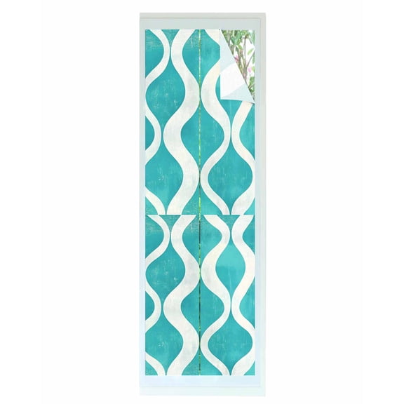 Window Privacy Film Teal Wave Stained Glass Window Film Decorative Sun Block Window Cover Modern Abstract Art Farmhouse Window Clings Static Adhesive Sticker for Bathroom 29.5"x118"