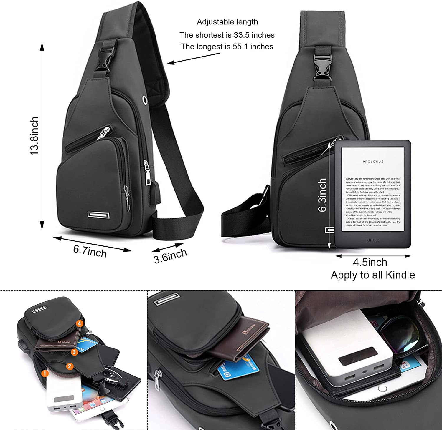 Waterproof Shoulder Sling Bag, Crossbody Backpack for Men 