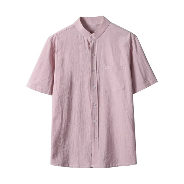 Camisa de Botón de Manga Corta de los Hombres, Holiday Casual Color Sólido, Camisa de Bolsillo de Cuello de Pie