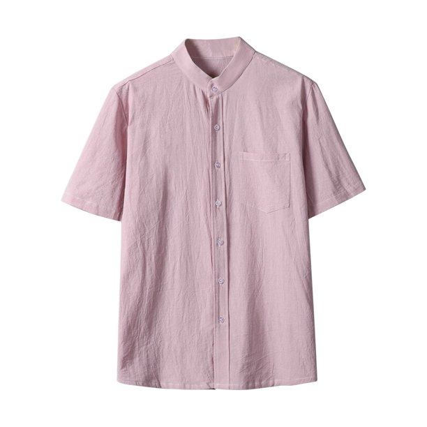Camisa de Botón de Manga Corta de los Hombres, Holiday Casual Color Sólido, Camisa de Bolsillo de Cuello de Pie