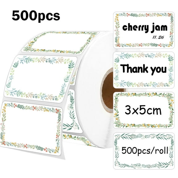 500Pcs Color Rectangle Thermal Labels Self-Adhesive Green Plants Sticker 1.18x2 Inch-4 Design Direct Thermal Printer Label
