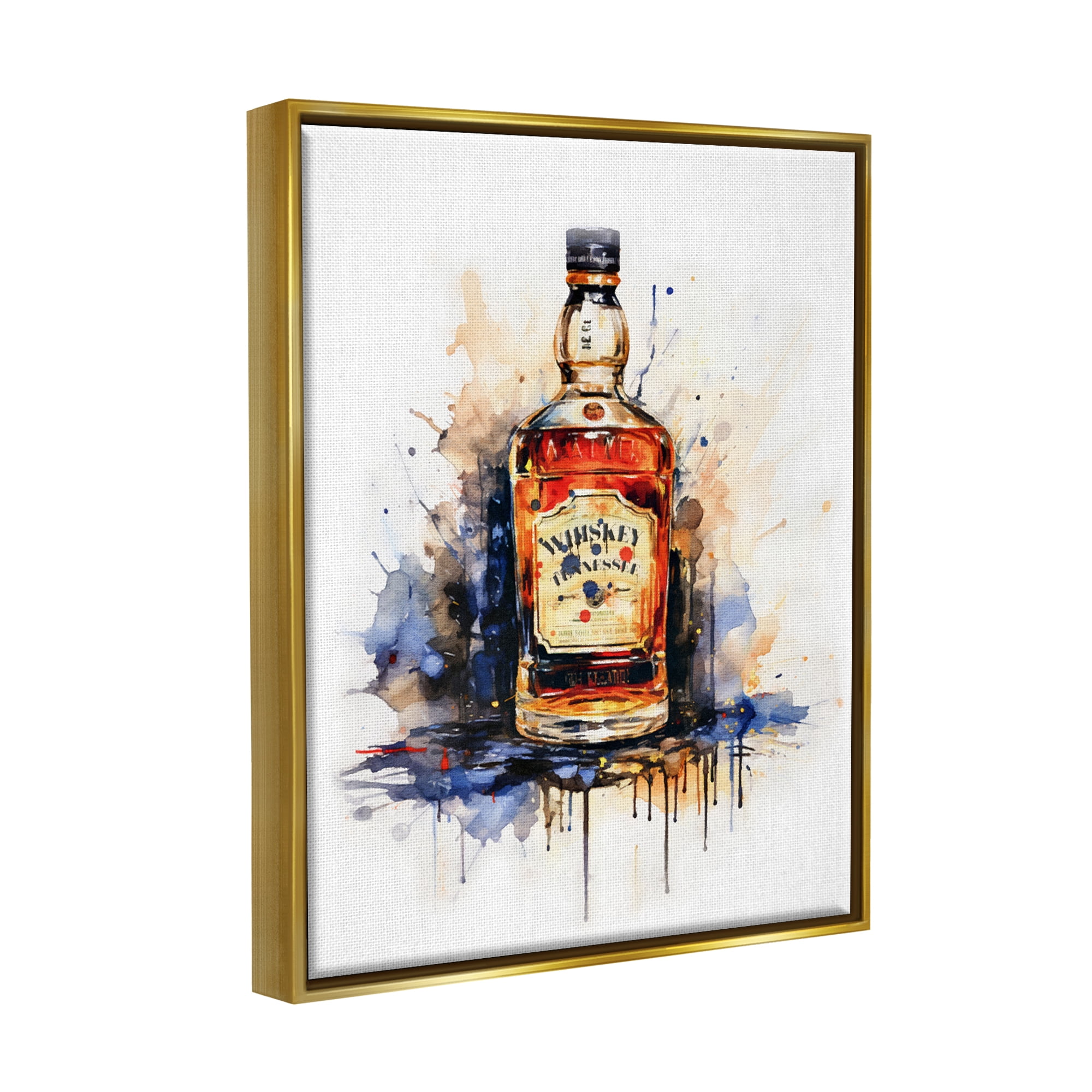 Stupell Industries Whiskey Modern Splash Food & Beverage Painting Gold Floater Framed Art Print Wall Art, 17 x 21