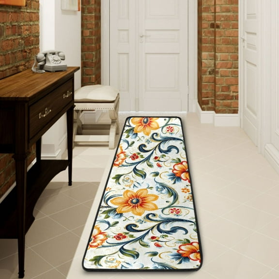 Ryvnso Blooming Flower Hallway Runner Rugs Floor Carpet Non Slip Entryway Mat 2' x 6'