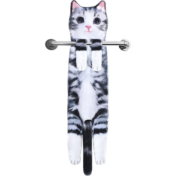 Cat Funny Hand Towels for Bathroom Kitchen- Cute Decorative Kitten Decor Hanging Face Towels- Unique Housewarming Valentines Mothers Birthday Gifts for Women Mom Cat Lovers